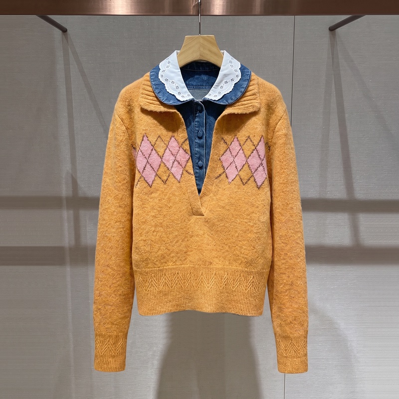 Shenzhen Nanyou High-End Women's Clothing 2026 Autumn New Fashion Denim Patchwork Rhombus Long-Sleeve Knit Sweater for Women Shenzhen Nanyou High-End Women's Clothing 2026 Autumn New Fashion Denim Patchwork Rhombus Long-Sleeve Knit Sweater for Women