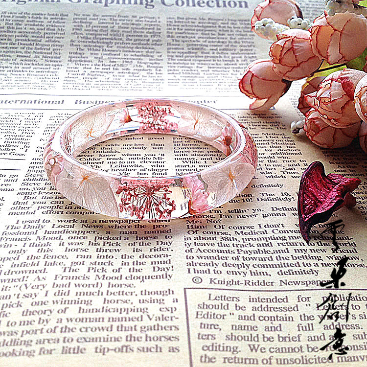 New Resin Epoxy Pink Eternal Lace Flower Sweet and Fresh Best Friend Couple Handmade Bracelet Gift Jewelry for Women