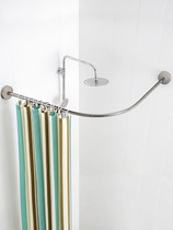 Thickened shower curtain set Free hole telescopic curved shower curtain rod bathroom hanging curtain Bathroom partition curtain waterproof