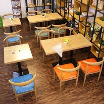Restaurant table and chair combination snack bar fast food restaurant economy imitation solid wood iron horn chair milk tea shop table and chair