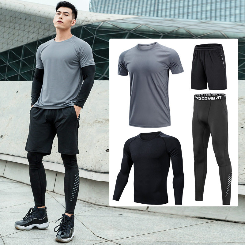 Professional running suit Men's summer quick-drying gas can outdoor fitness clothing Morning running sportswear tight exercise clothing
