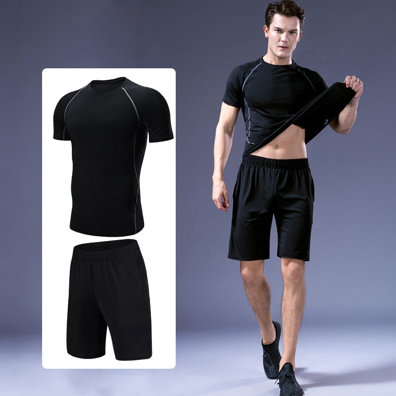 Sportswear men's speed dry breathable long short sleeves trouser room inside and outside running vest yoga fitness suit training exercise Summer