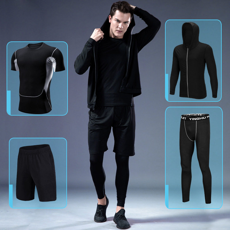 Tight Fitness Clothing Men's Breathable Speed Dry Long Sleeves Exercise Running Sports Yoga Basketball Sets Group Autumn And Winter Four Sets
