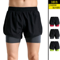 Fake two double-layer sports shorts mens tight elastic quick-dry long-distance running fitness training Marathon professional running pants