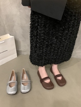 Fairy Shoes Gentle Single Shoes Woman Shoes Son 2023 Spring Summer New soft bottom soft face One foot pedal silver Bean Bean Ladle Shoes