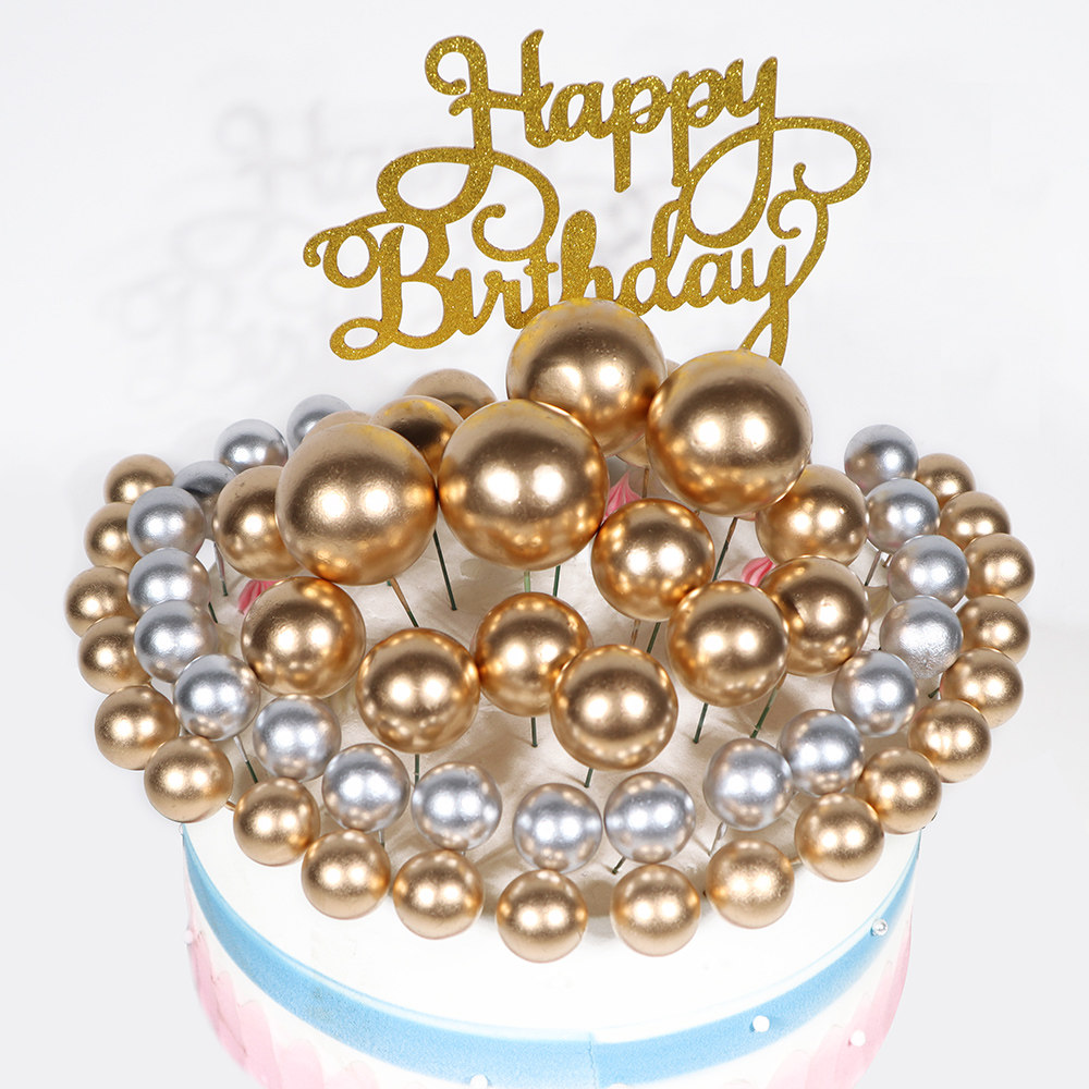 Birthday Cake Decoration Golden Ball Plugin Silver Ball Round Ball Swing Piece Small Golden Beads Golden Ball Baking Net Red Jack accessories