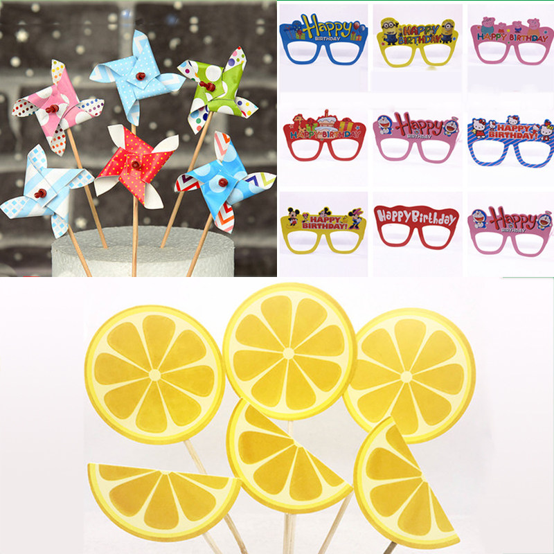 Children's cake decoration decoration cartoon colorful windmill dress up glasses paper plug-in flag dessert table card