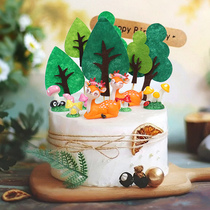 Plum Blossom Deer Birthday Cake Decoration Forest Small Tree Mushroom Bundle Nets Red Cartoon Children Small Deer Baking Pendulum inserts