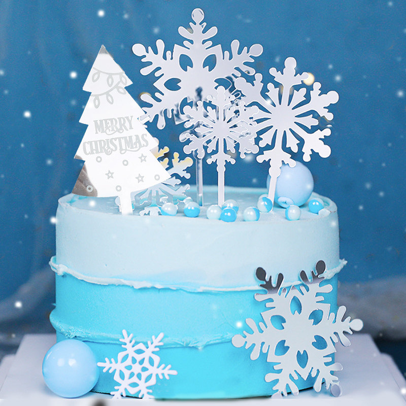 Snow Flower Acrylic Link Christmas Cake Decoration Plugin Silver Bakery Party Dessert Scene Dress-up