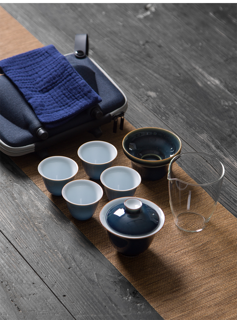 Jingdezhen travel tea set kung fu tea set ceramic cups crack make tea cup portable BaoHu tourism
