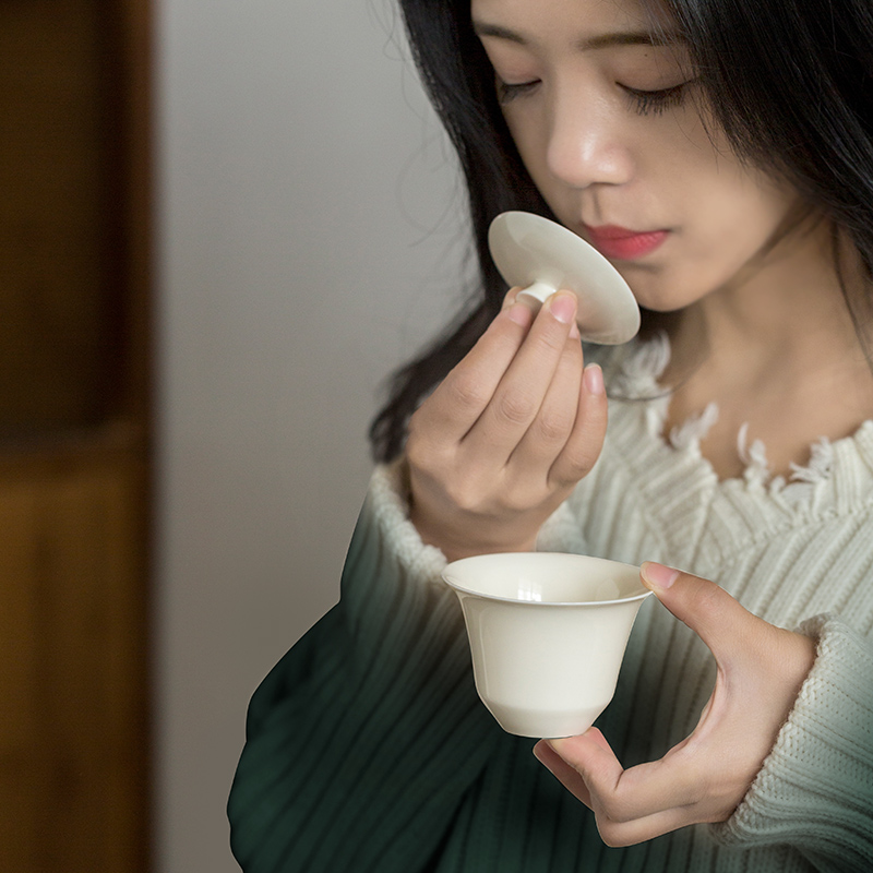 Cream - colored glaze tureen jingdezhen pure manual monochromatic tea cups large - sized ceramic kung fu tea set thin body suit