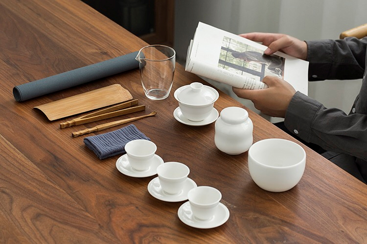 Dehua white porcelain tureen ivory only three bowls of ceramic cups kung fu tea set a single large small household make tea
