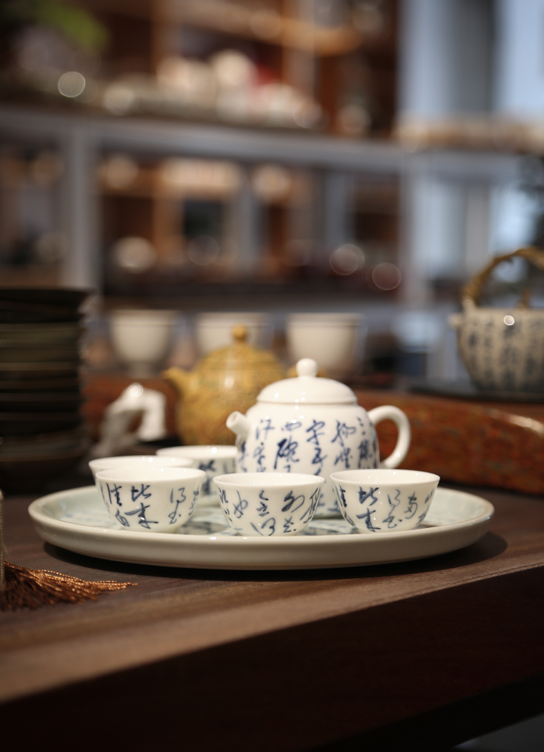 In true up jingdezhen hand - made verse girder pot of tea cups ceramic POTS tureen household small kung fu tea set