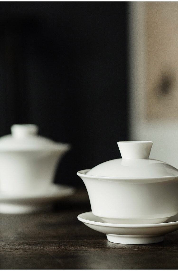 Dehua white porcelain tureen ivory only three bowls of ceramic cups kung fu tea set a single large small household make tea