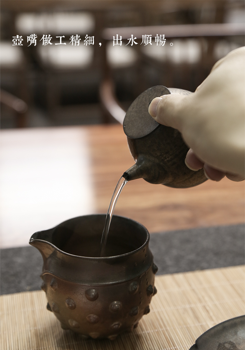 Undressed ore metal glaze Japanese coarse pottery pot teapot side lasts a pot of ceramic kung fu tea set household teapot trumpet
