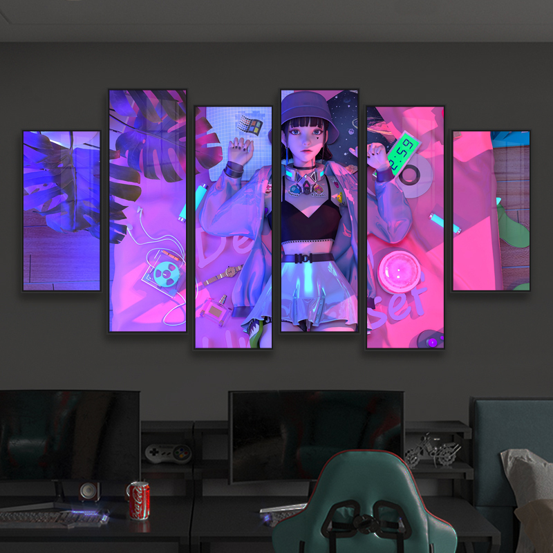 E-Sports Room Hotel Game Decoration Painting Internet Cafe Led Light Board Luminous Mural Living Room Cyberpunk Atmosphere Hanging Painting