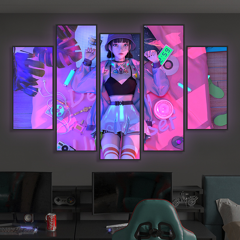 E-Sports Room Cyberpunk Atmosphere Light Panel Hanging Painting Ktv Internet Cafe Bar Internet Celebrity Background Wall Led Luminous Decorative Painting