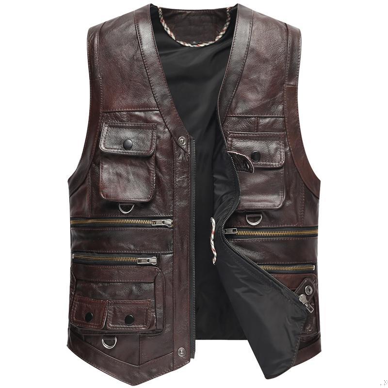 Middle Aged Pure Cow Leather Genuine Leather Horse Chia Men Multiple Pockets Retro Gats Plus Fertilizer for Photogrammari Multi-functional Camshoulder