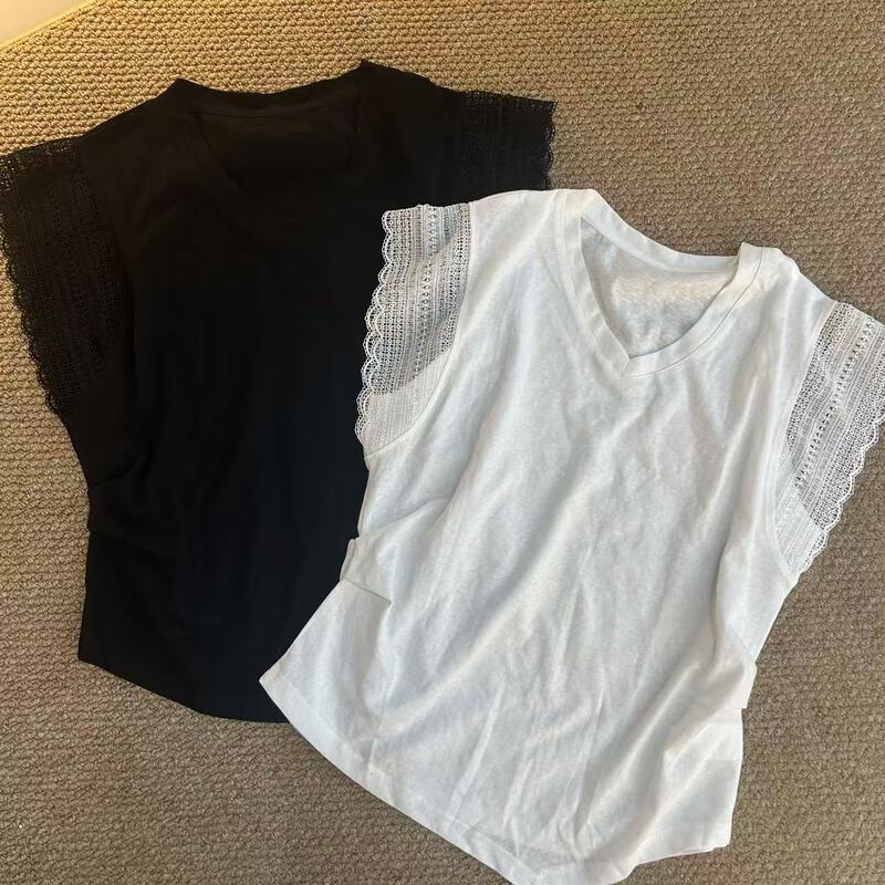 6.22 (No Returns, No Exchanges) 68 Cotton V-Neck Lace Sleeve Top