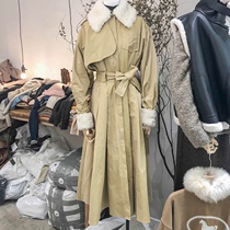 2020 winter lamb wool collar waist padded clothes Medium long coat Small windbreaker plus velvet khaki coat female