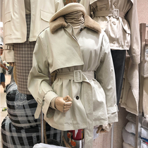 2020 autumn and winter wild lamb hair small coat waist thickened fluff collar windbreaker Cotton short coat female