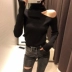 Mùa thu đông 2018 mới ulzzang dài tay áo thun cổ cao lệch vai Slim áo len đáy đáy màu trơn áo khoác cardigan nữ Áo / áo thun