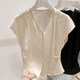 ເສື້ອຢືດ chiffon sleeveless ສີແຂງທີ່ມີລູກປັດຄໍ V