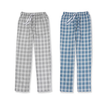 2021 spring summer cotton home pants mens pajama pants double gauze trousers plaid cotton yarn unprinted Japanese air conditioning pants