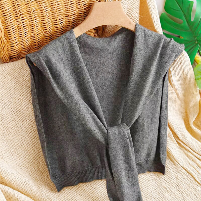 100 Pure Wool Knitted Small Shawl Women's Knotted Cashmere Scarf Cloak Air-Conditioned Room Warm Shoulder and Neck Protector Outer Wear