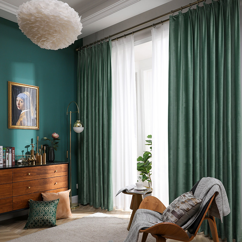 Tongshi Nordic light luxury solid color velvet blackout curtains non-fleece multi-color optional living room bedroom balcony