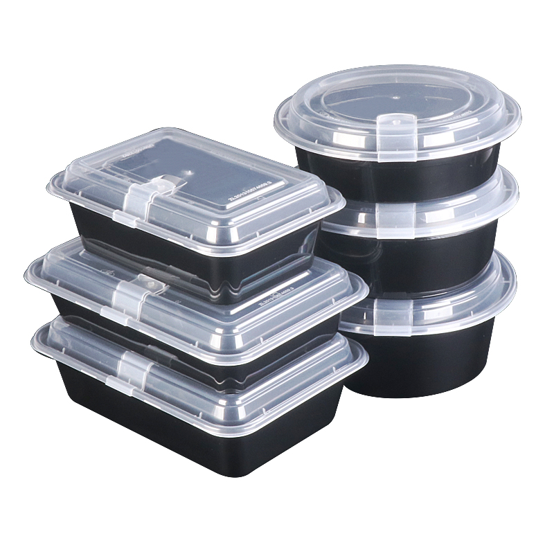 Thickened packing box Disposable lunch box Round rice delivery box Black salad box Rectangular fast food box