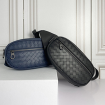 Mens breast bag 2022 new tide leather weaving bag soft bag slope shoulder bag fashionably skewed youth