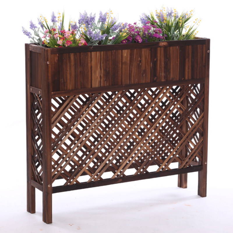 Carbonized outdoor solid wood balcony grid flower stand preservative wood partition flower slot white wooden wooden fence flower pot stand