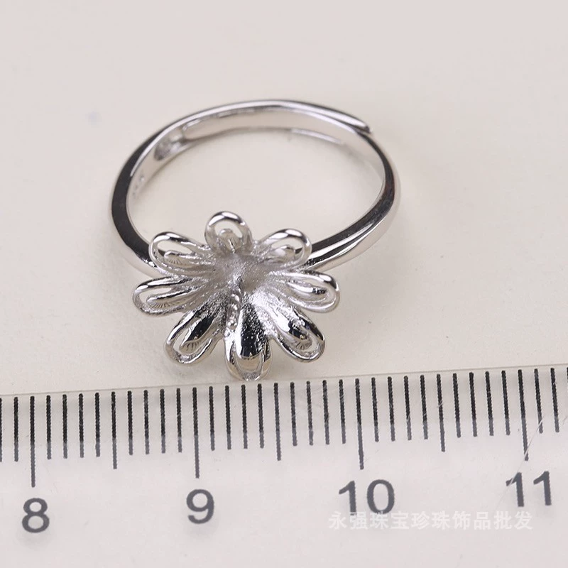 Phụ kiện tự làm S925 sterling bạc cánh hoa ba mảnh nhẫn ngọc trai mặt dây chuyền bông tai rỗng giữ bán thành phẩm làm bằng tay - Nhẫn