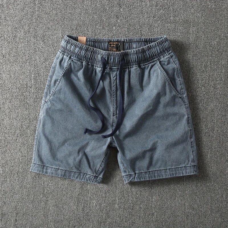 Summer Casual Retro Denim Shorts for Men, Elastic Waist, Knee-Length, Washed Pure Cotton, Vintage Jogger Shorts