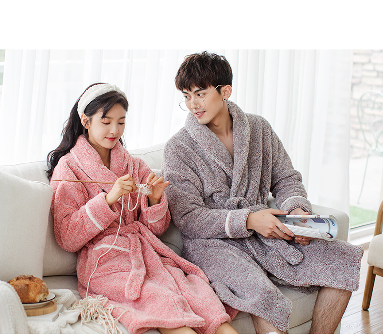 Winter san hô nhung vài bộ đồ ngủ trong đoạn dài áo choàng ấm áp nam và nữ cationic da cừu hợp chất áo choàng dày vay ngu