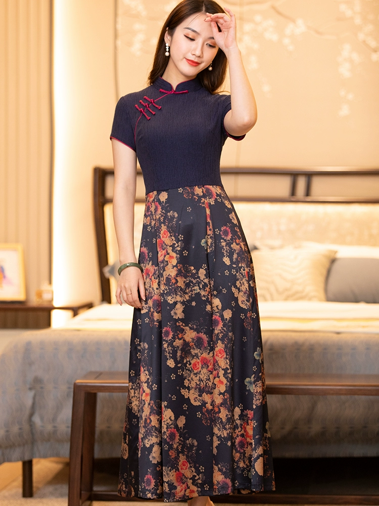 Ruyi phong cách mùa hè sản phẩm mới cải tiến váy sườn xám giản dị tự tu luyện giảm béo giảm tuổi hàng ngày quần áo phụ nữ dài phong cách Trung Quốc - Sản phẩm HOT