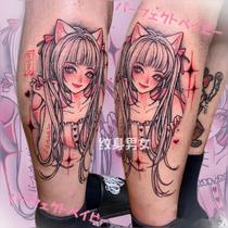 Dark black hand drawn anime maid girl cat tattoo stickers ins cute flower arm sexy female color waterproof long lasting