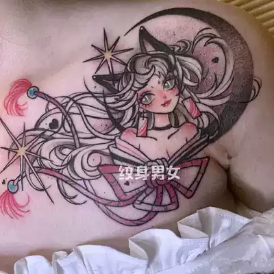 Japanese-style moon girl geisha flower arm tattoo stickers waterproof female long-lasting simulation dark ins wind