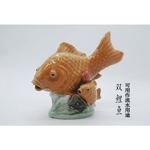 Large and small double carp ceramic ornaments garden garden rockery bonsai landscaping home decoration running water spray accessories