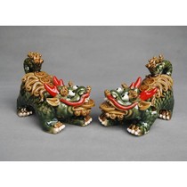 Kirin lion dance ceramic ornaments God Beast home door Balcony House Zhan decoration handmade crafts