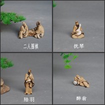  Chinese style characters Tiny ceramic ornaments Playing chess Hua Tuo Lu Yu Fuqin Bonsai Gardening accessories Decorations