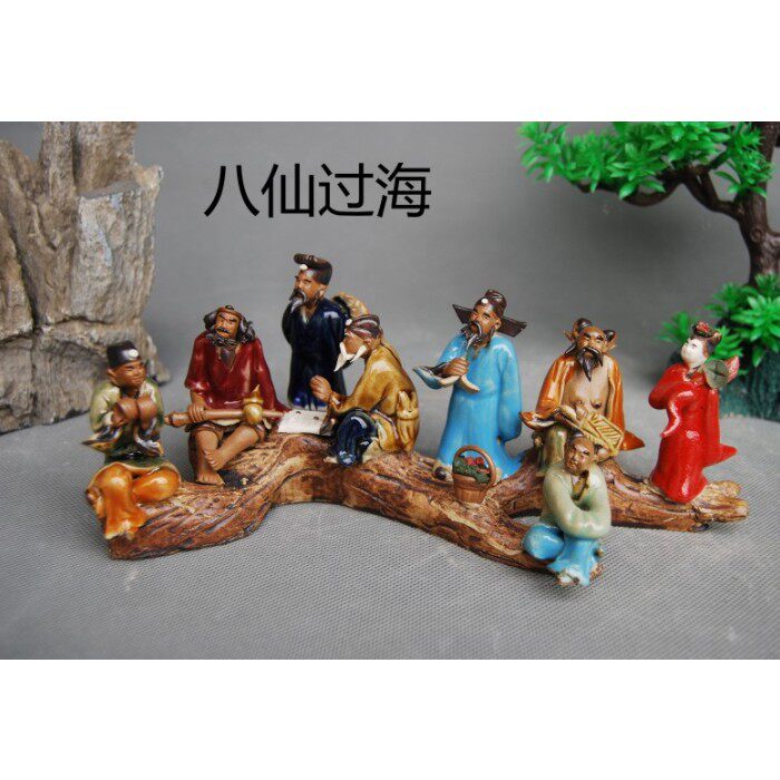 中国风神话八仙过海陶瓷假山盆景摆件园艺人物造景装饰品工艺品-淘宝