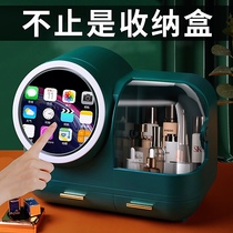 Makeup storage box dustproof with mirror one desktop dressing table large capacity mask lipstick skin care shelf