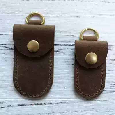 Leather U disk protective cover mini ushield storage case portable leather key anti-lost leather case round tail