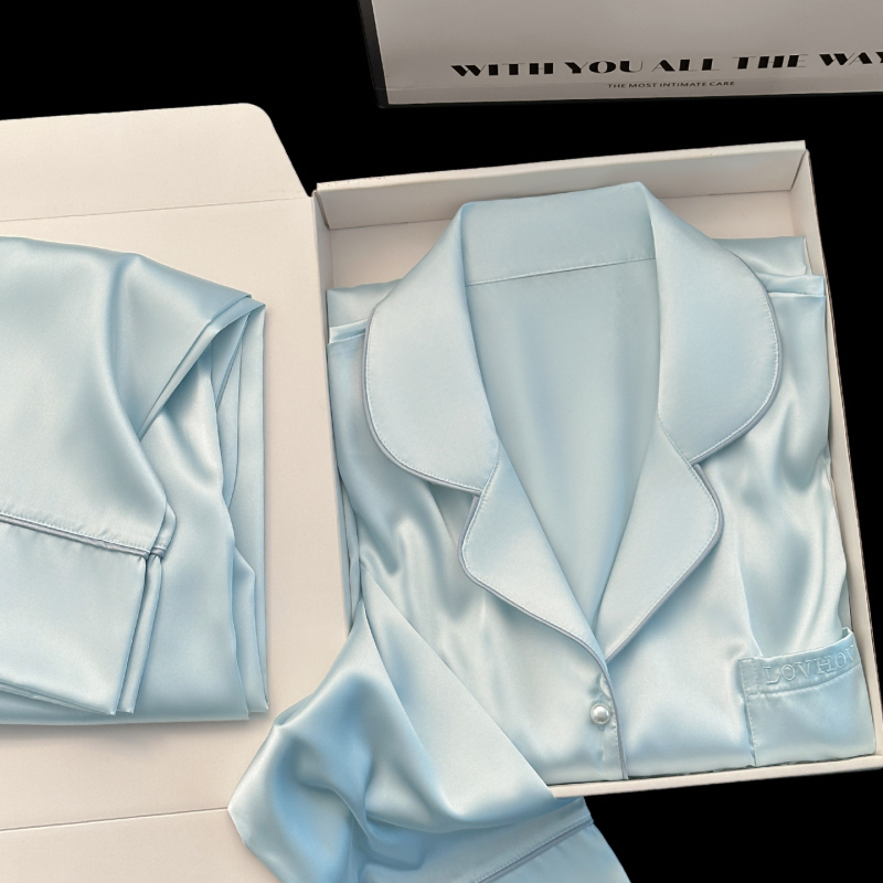 Silk Pajamas for Women 2026 Spring and Autum Long-Sleeved Valentine's Day Gift for Girlfriend Pure Color Home Wear High-End Gift Box Set