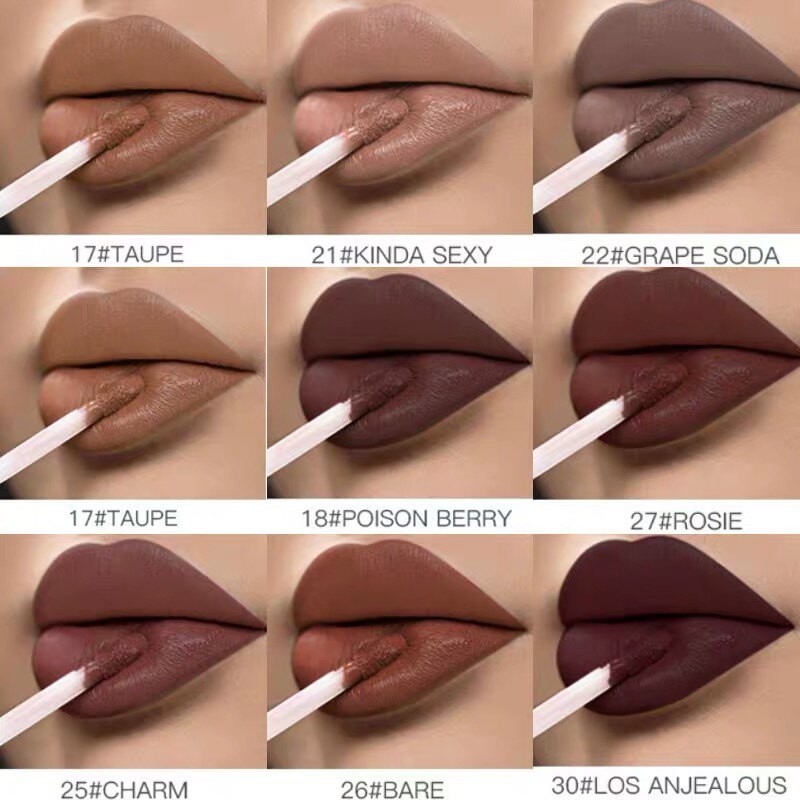 European and American style lip glaze matte eat earth color brown earth brown chocolate brown black chestnut brown gray lipstick