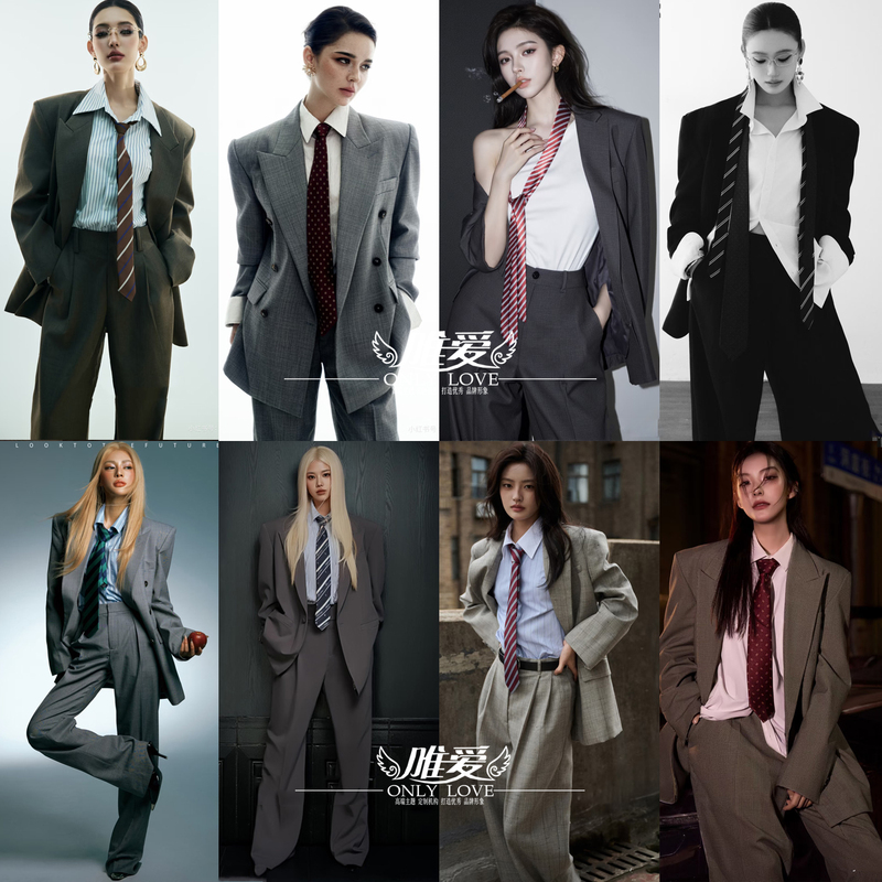 Business Style Cool and Stylish Mood Portrait Suit Photography Clothing, Atmospheric Professional Attire, Fashion Magazine Photo Shoot Theme Outfit
