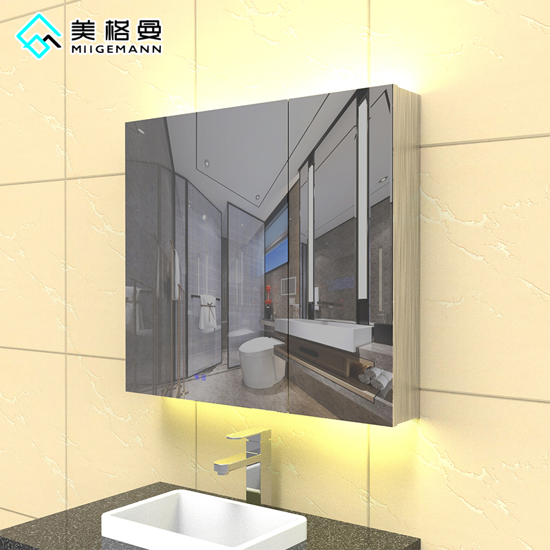Smart stainless steel wall with LED lamp removal toilet to collect storage bathroom mirror cabinet European customization