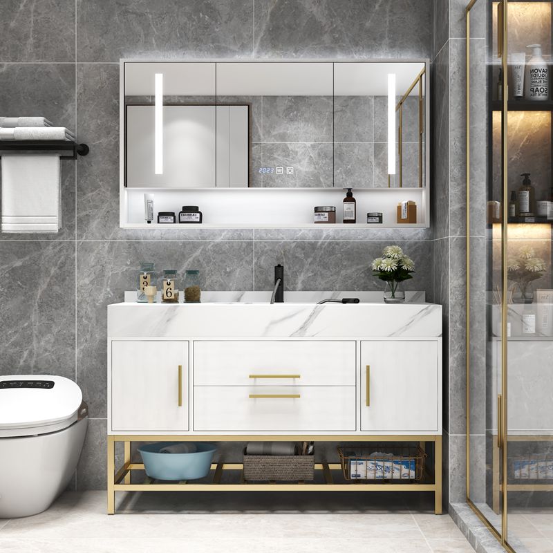 Bath room cabinet Composition free of lacquered solid wood smart mirror modern minimalist marble Makeup Room Table Basin Wash Washbasin Cabinet